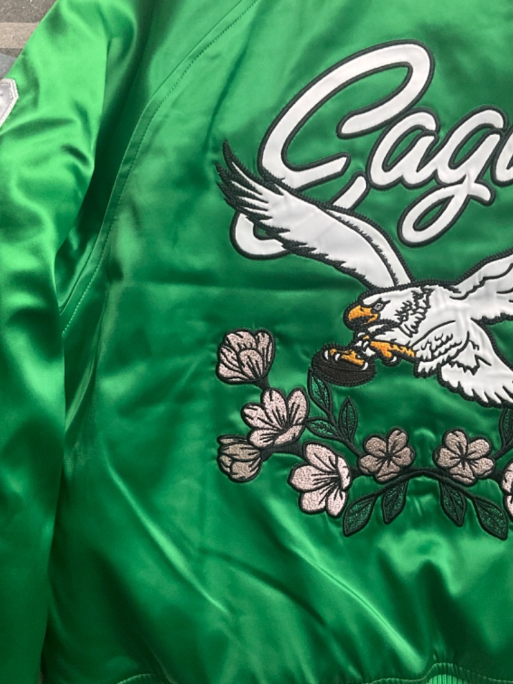 The Wild Collective x Anthropologie Eagles Satin Bomber Jacket Size Small NWT - Picture 10 of 10